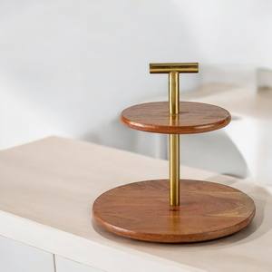 ที่วางเค้กไม้มะม่วงมีสไตล์2ชั้นพร้อมที่จับโลหะถาดโชว์ขนมหวานแบบทันสมัยสำหรับงานปาร์ตี้งานอีเวนท์และของตกแต่งบ้าน - Product Image 5