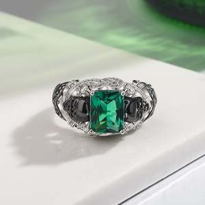 Jeulia Intricate Beauty Skull Butterfly Design <b>Emerald</b> Cut Sterling <b>Silver</b> Fashion <b>Ring</b> - Product Image 6