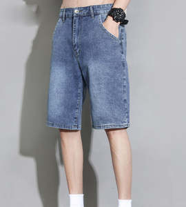 High Quality Embroidery Patchwork <b>Jorts</b> <b>Baggy</b> Distressed Washed Denim Rhinestone Jeans Shorts Men - Product Image 6