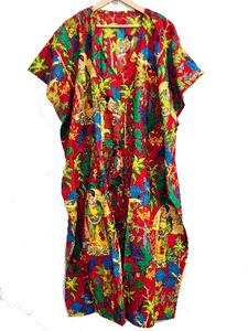 Kaftan de algodón multicolor para mujer, ropa de playa hecha a mano, maxi vestido - Product Image 6