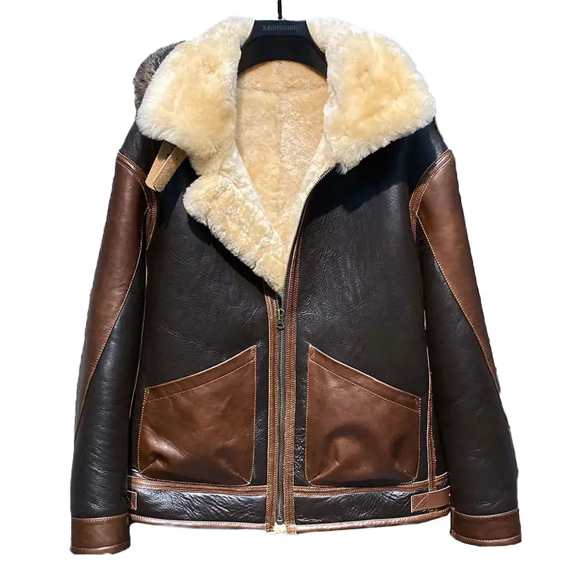 Mens Nature Fur Original Sheepskin Genuine Leather Jacket Male Hooded Motorcycle Flight Leather Clothes Top Man Winter Coat