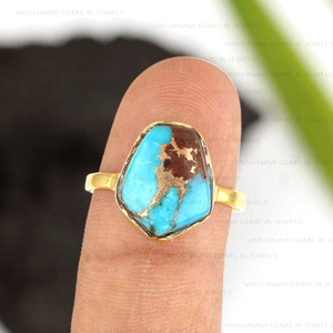 Chapado en oro de 18 quilates increíble lava natural cobre turquesa forma elegante 925 plata esterlina eternidad Vermeil anillo bisel ajuste - Product Image 4