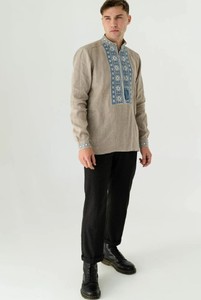 Chemise à manches longues et boutons pour homme, vêtement 100% coton avec broderie florale - Product Image 2