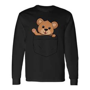 T-shirt à manches longues avec poche en forme d'ours mignon pour hommes et femmes, vêtements décontractés pour amoureux des ours - Product Image 1