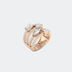 Bague de déclaration large multi-rangs en or massif avec diamants de formes variées 2.75 carats au total, sertie pavé et griffes, coupe fantaisie, pour femme, idéale pour un anniversaire - Product Image 2