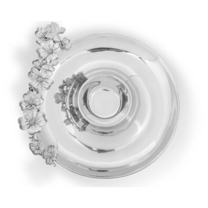 Plateau à chips et à trempette en métal de qualité supérieure avec un design côtelé et une finition argentée, plateau de service royal avec des motifs floraux, plateau de service à parois hautes - Product Image 5