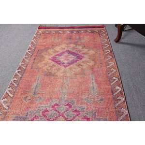 Vintage 3x10ft turc Kilim tapis gras Orange violet Patchwork Design laine matériel Latex support pour entrée couloir 3D - Product Image 3