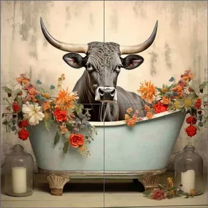 Longhorn Tile Backsplash Lazar Studio Animal Art Mural de pared de cerámica para el baño de la OB-LAZ04-73 - Product Image 1