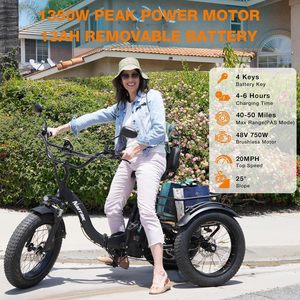 รถสามล้อไฟฟ้าสำหรับผู้ใหญ่750W (สูงสุด1350W) จักรยานไฟฟ้า48V13Ah eBike 20 "x 4.0" อลูมิเนียมพับยางไขมันสามล้อไฟฟ้า3ล้อ - Product Image 5