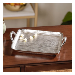 Plateau de service marocain martelé argenté décoré assiettes à vaisselle sans danger pour la maison et la décoration de mariage faites à la main - Product Image 1