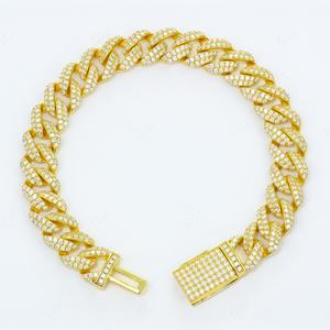 Alta calidad VVS Moissanite Pass Diamond Tester S925 Plata de ley Hip Hop Totalmente helado Dos filas Pulsera de eslabones cubanos redondos - Product Image 3