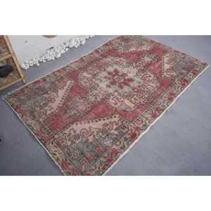 Alfombra turca Vintage de 4,4x7,1 pies, área grande, rojo, gris, Patchwork, diseño abstracto, Material de lana, látex para pasillo Rectangular adolescente - Product Image 2