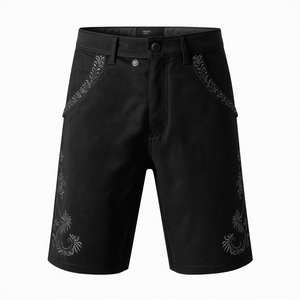 Pantalones Cortos de Cuero Negros de Gamuza Bordados para Hombre al por Mayor, Fabricación OEM Personalizada para Festivales Tradicionales - Product Image 3