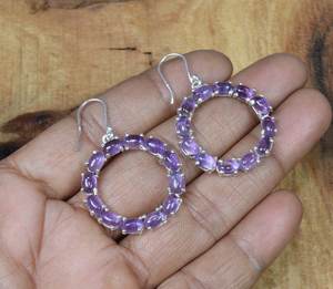 Boucles d'oreilles pendantes en argent sterling et or avec améthyste, design unique et élégant, faites à la main, bijoux pierre de naissance de février, cadeau de fête pour femme - Product Image 4