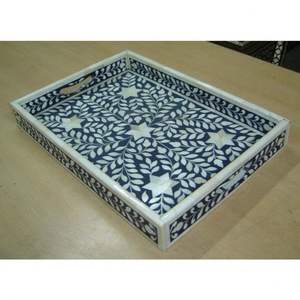 Vente en gros du fabricant Plateau de service en incrustation d'os Artisanat de haute qualité pour la décoration intérieure Meilleur design de l'Inde - Product Image 2
