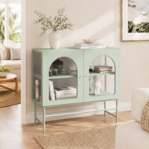 Buffet et armoire latérale en métal noir, meuble de style antique moderne, <span class=keywords><strong>table</strong></span> de buffet en métal avec portes en verre arqué - Product Image 4
