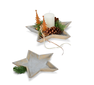 Plateau en bois en forme d'étoile, idéal pour les fêtes, porte-bougie, 2 pièces, artisanat en bois de manguier, vente en promotion - Product Image 1