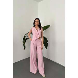 Conjunto de Chaleco Asimétrico y Pantalones Rosa - Rosa - Product Image 1