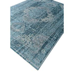 Alfombras de Seda Anudadas a Mano Gulmarg con Patrón de Medallón Azul para Decoración de Sala de Estar, Alfombra Rectangular de 9x12 para Pasillo, Patchwork Skps-217 - Product Image 2