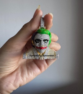 Pendentif hip-hop serti de pierres, argent sterling 925, visage de Joker, entièrement serti de pierres, plaqué or, VVS, bijoux fins personnalisés, pendentifs et breloques - Product Image 2