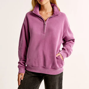 High Quality Custom Embroidered Logo Stand Collar Half Zip Women's <b>Long</b> <b>Sweatshirts</b> for Winter Street Wear Factory Low Prices - Product Image 2