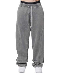 100% Cotton French Terry Sweatpants Mid Waist Vintage Distressed Acid Wash Flat Plain Dyed OEM Service Available - Product Image 1