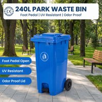 Conteneur à déchets extérieur robuste en plastique HDPE de 240 L compatible avec les bacs de collecte, bac à ordures mobile sur roues avec couvercles et bouchon de vidange, écologique