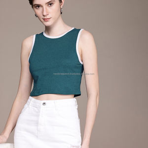 Nardon Apparel, Tops cortos de verano para mujer, camisas ajustadas elásticas con cuello redondo y decoración de botones, manga corta - Product Image 1