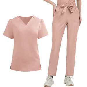 Venta al por mayor OEM Hospital Uniformes Quirúrgicos Logotipo Personalizado 100% Algodón y Spandex Manga Corta Scrub Set - Product Image 3