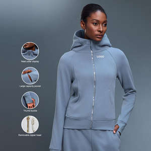 Ensemble de survêtement élégant pour femme, veste zippée et pantalon de jogging, tricot uni, 100% coton, manches longues, vêtements de sport, ensemble deux pièces - Product Image 5