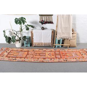 Tapis turc Kilim vintage 2,4x10,9 pieds, tapis persan en laine orange - Product Image 3