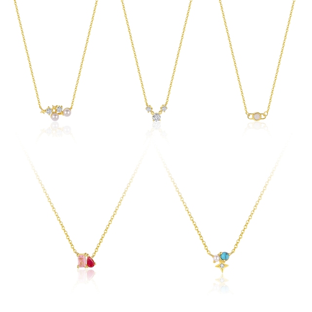 Trendy S925 Fashion Jewelry Turquoise Opal Pink Baguette Zircon Star Pendant Necklace for Women