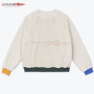 เสื้อสเวตเชิ้ตผู้หญิงผ้าเชอร์ปาเนื้อหนานุ่ม ทรงหลวม คอกลม ผ้าทอ พิมพ์ลาย โลโก้ด้านหน้า - Product Image 1
