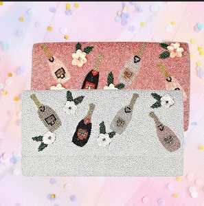 กระเป๋าคลัทช์สายโซ่ลูกปัดสำหรับเจ้าสาวขวดแชมเปญสีขาวสีชมพูราคาคุ้มค่า - Product Image 1