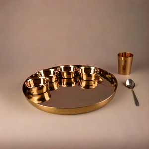 Ensemble Kansa Thaali de qualité supérieure avec assiette de 15 pouces en bronze indien fabriqué à la main pour des repas authentiques - Product Image 2
