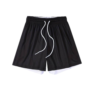 Short de course d'été homme double épaisseur réversible noir blanc Short d'entraînement personnalisé en polyester respirant Short de bain uni - Product Image 2