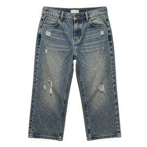 Jeans courts vintage délavés personnalisés pour femme – Coupe décontractée, jambe droite, effet usé, style streetwear, longueur cheville - Product Image 2