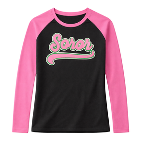T-shirt à manches longues Raglan noir Sororité grecque pour femmes, rose et vert, vêtements décontractés élégants pour la sororité universitaire - Product Image 3