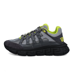 Baskets Trigreca Grises et Vert Néon pour Hommes – Chaussures Décontractées en Cuir Véritable de Haute Qualité, à Lacets, Anti-Odeur, pour Adultes - Product Image 1