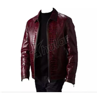 Veste en cuir de crocodile rouge de luxe, gaufrée, pour moto, hiver, en cuir de crocodile tanné et traité