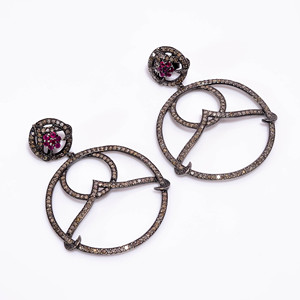 Pendientes colgantes circulares con incrustaciones de diamantes |   Pendientes colgantes geométricos con incrustaciones de diamantes para mujer, joyería elegante para fiestas y bodas - Product Image 3