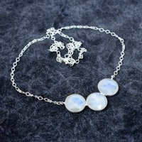 Collar de Cadena con Dije de Piedra Lunar Arcoíris Chapado en Plata 925 con Engaste de Bisel, Estilo Bohemio para Mujer, Ideal para Fiesta de Compromiso o Boda
