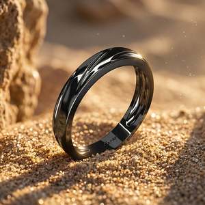 Jeulia Men's Classic <b>Black</b> Bypass Wave Wedding Band-Rose Gold Plated Adjustable Fashion <b>Ring</b> - Product Image 5