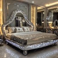 Lit moderne avec miroir en diamant pour chambre à coucher ou hôtel, pour villa, mobilier de chambre à coucher de luxe