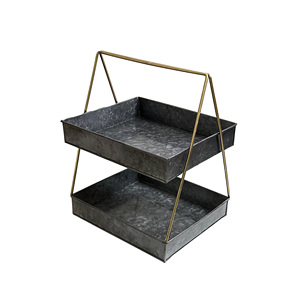 2 Tier Galvanized Metal <b>Utensils</b> Caddy Wholesale Exporter Galvanized Caddy for <b>Kitchen</b> <b>Utensil</b> <b>Holder</b> Serving Rack 2 Tier Tray - Product Image 6