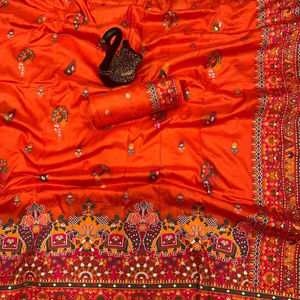 Saree en soie de style indien avec tissu doux Rajwadi Pashmina Kashmiri Thread Weave Fancy Tassels-HENIXA CREATION Brand - Product Image 1