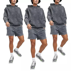 ชุดลำลองสองชิ้นสำหรับผู้ชาย เสื้อฮู้ดดี้และกางเกงขาสั้น ทรงหลวม สไตล์สตรีทแวร์ ลุคสบายๆ สไตล์วินเทจ พร้อมฮู้ด - Product Image 1