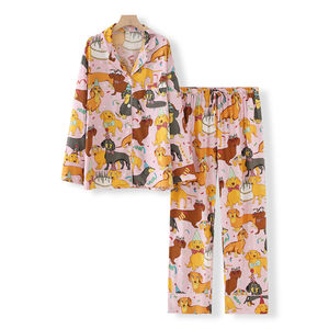 Conjunto de Pijama de Punto para Mujer, Nuevo Modelo 2025, Elegante, Casual, Lindo, Estampado, Manga Larga, Suave, Largo, para Verano - Product Image 2