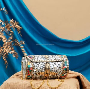 MOSAIC Cadena para mujer Bolso Étnico Caja de Embrague Gris Monedero de Metal Bolso de Noche Cartera Fabricación por LUXURY CRAFTS - Product Image 6