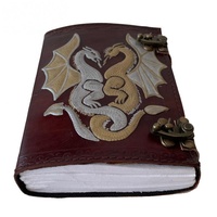 Carnet en cuir véritable 100% embossé Double Dragons, couverture rigide, livre rouge avec fermoirs métalliques, carnet de croquis à deux serrures en C, cadeau unisexe